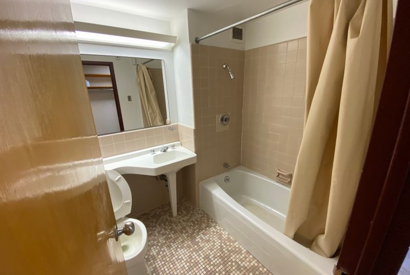 The inside of a private bathroom in Donaldson Brown.