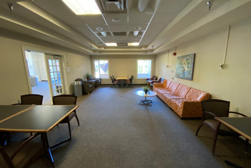 One of the large common areas located within the Graduate Life Center at Donaldson Bronwn.