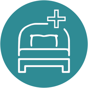 An icon of a bed with a plus representing health in the corner of the headboard.