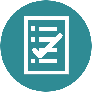 An icon of a packing list with a checkmark through the center of the page.