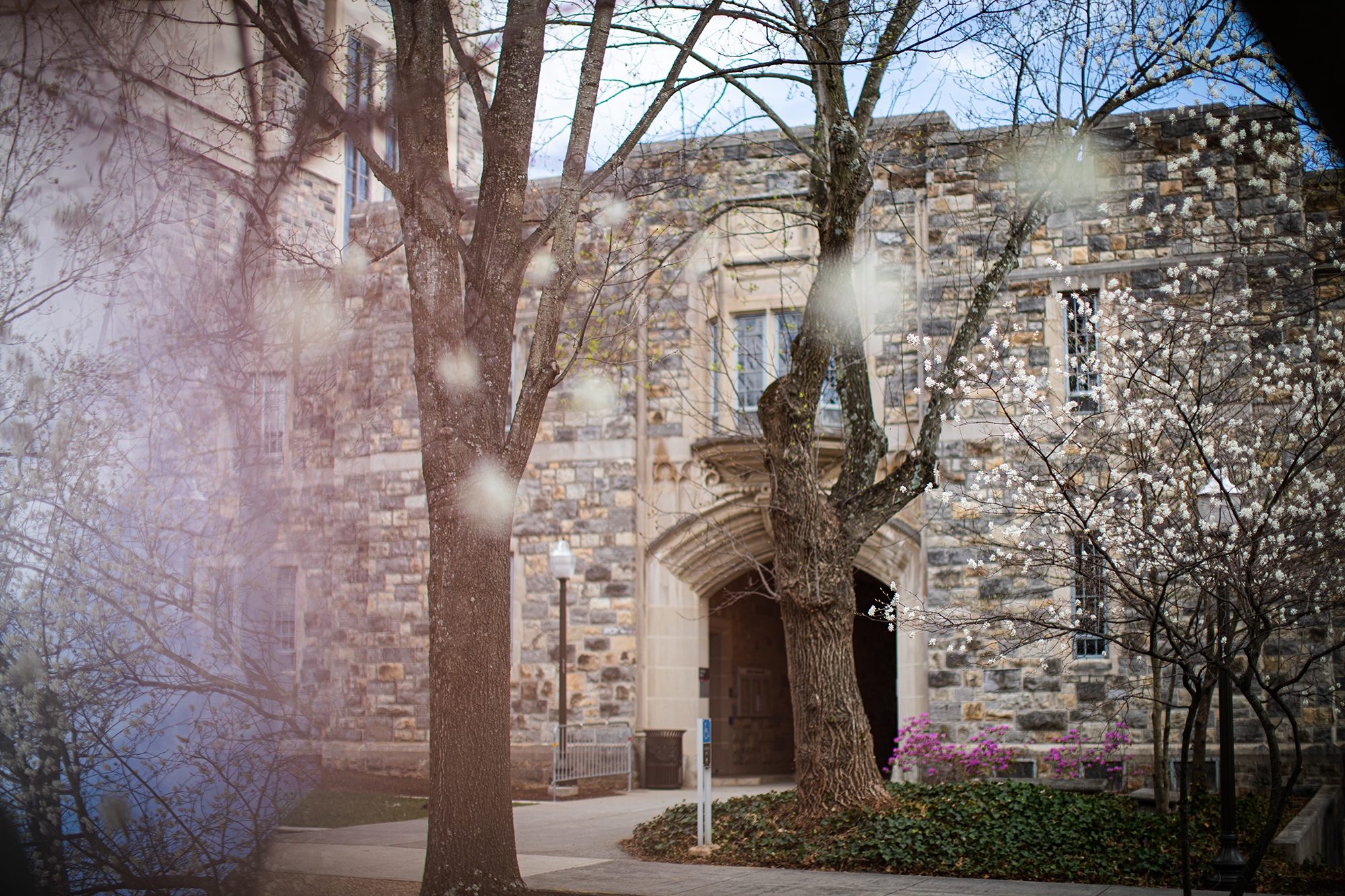 A photo of the 1872 Virginia Tech logo etched into the side of Peddrew-Yates Hall. Photo by Rachel DeBusk for Virginia Tech.